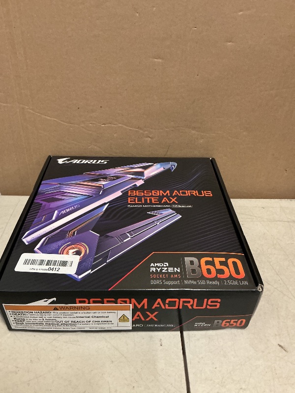 Photo 1 of GIGABYTE B650M AORUS Elite AX AMD AM5 mATX Motherboard, Support Ryzen 9000/8000/7000 Series, DDR5, 12+2+2 Power Phase, PCIe 5.0 M.2, USB-C 3.2 Gen 2, WIFI6E, 2.5GbE, EZ-Latch, Q-Flash, RGB Fusion