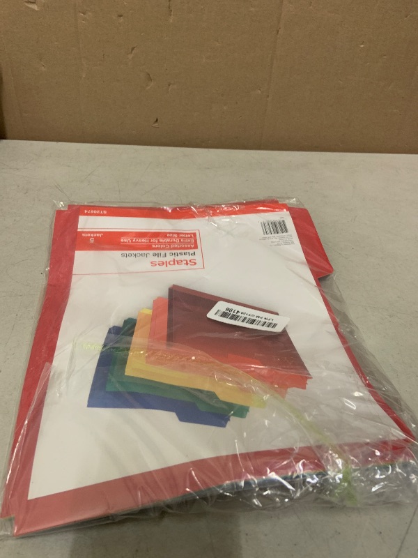 Photo 1 of 1InTheOffice File Jackets Letter Size, File Pocket Folders, Plastic File Jackets, 1/3 Cut Tab, 8.5" X 11", Reinforced, Assorted Colors, 5 Pack