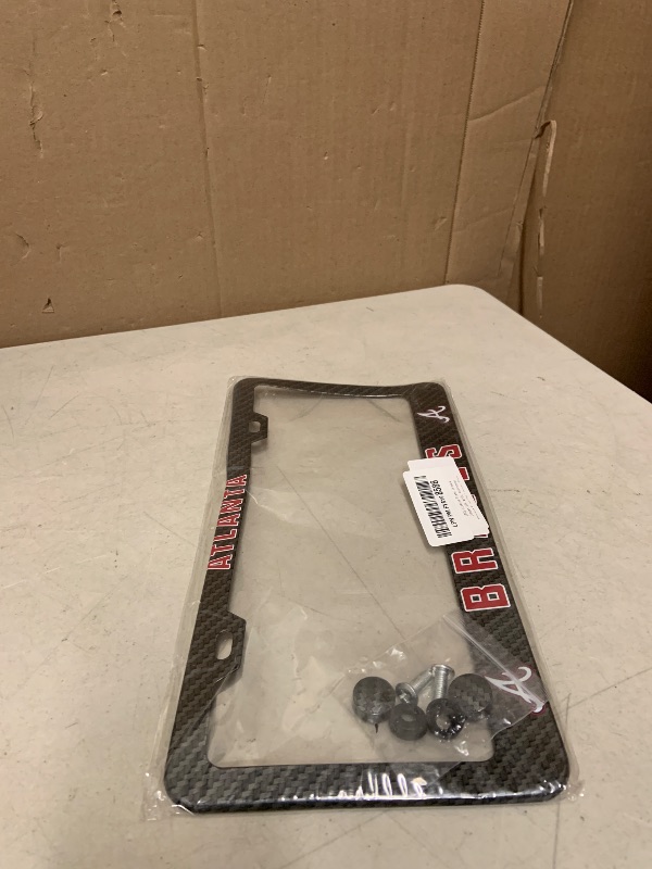 Photo 1 of 1PCS License Plate Frames Compatible with, Universal Aluminum Alloy Car License Plate Holders, License Plate Bracket Holder with 4 Holes for Braves Owners - Carbon Fiber