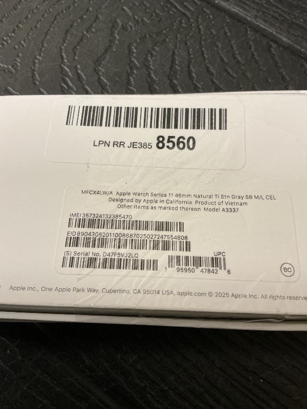 Photo 1 of Apple Watch Series 11 [GPS + Cellular 46mm] Smartwatch with Natural Titanium Case with Stone Gray Sport Band - M/L. Sleep Score, Fitness Tracker, Health Monitoring, Always-On Display, Water Resistant