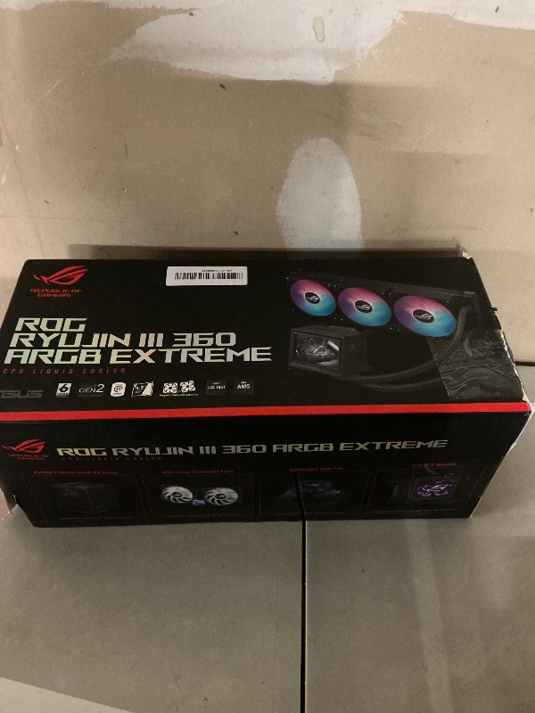 Photo 1 of ASUS ROG RYUJIN III 360 ARGB EXTREME all-in-one AIO CPU liquid cooler, AMD Ryzen 9000 & Intel® Core™ Ultra Ready, Asetek Gen8 V2 pump; high airflow static pressure magnetic fans; customizable 3.5" LCD