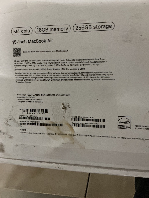Photo 1 of Apple 2025 MacBook Air 15-inch Laptop with M4 chip: Built for Apple Intelligence, 15.3-inch Liquid Retina Display, 16GB Unified Memory, 256GB SSD Storage, 12MP Center Stage Camera, Touch ID; Sky Blue