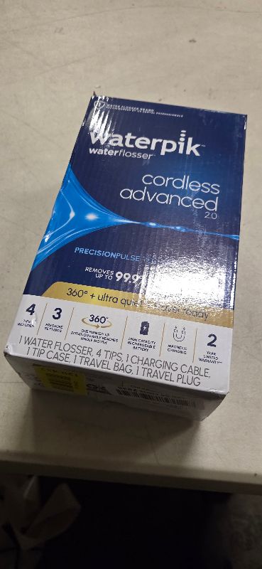 Photo 1 of Waterpik Cordless Advanced 2.0 Water Flosser For Teeth, Gums, Braces, Dental Care With Travel Bag and 4 Tips, ADA Accepted, Rechargeable, Portable, and Waterproof, White WP-580, Packaging May Vary