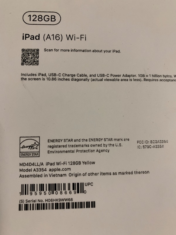 Photo 1 of Apple iPad 11-inch: A16 chip, 11-inch Model, Liquid Retina Display, 128GB, Wi-Fi 6, 12MP Front/12MP Back Camera, Touch ID, All-Day Battery Life — Yellow