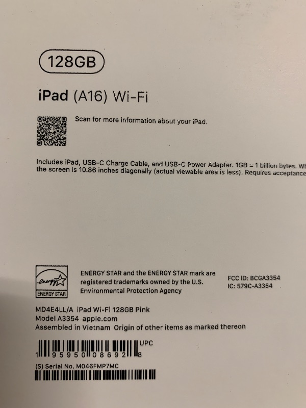 Photo 1 of Apple iPad 11-inch: A16 chip, 11-inch Model, Liquid Retina Display, 128GB, Wi-Fi 6, 12MP Front/12MP Back Camera, Touch ID, All-Day Battery Life — Pink