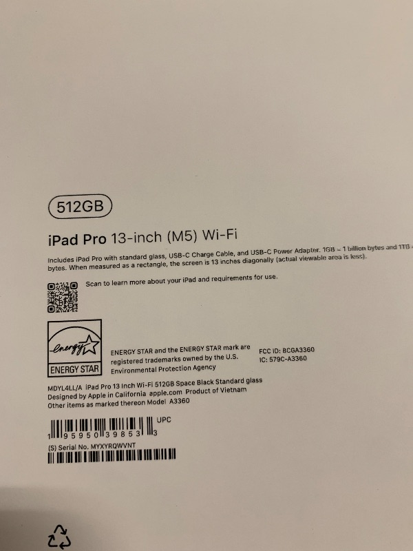 Photo 1 of Apple iPad Pro 13-inch (M5): Ultra Retina XDR Display, 512GB, Landscape 12MP Front Camera/12MP Back Camera, LiDAR Scanner, Wi-Fi 7 with Apple N1, Face ID, All-Day Battery Life — Space Black