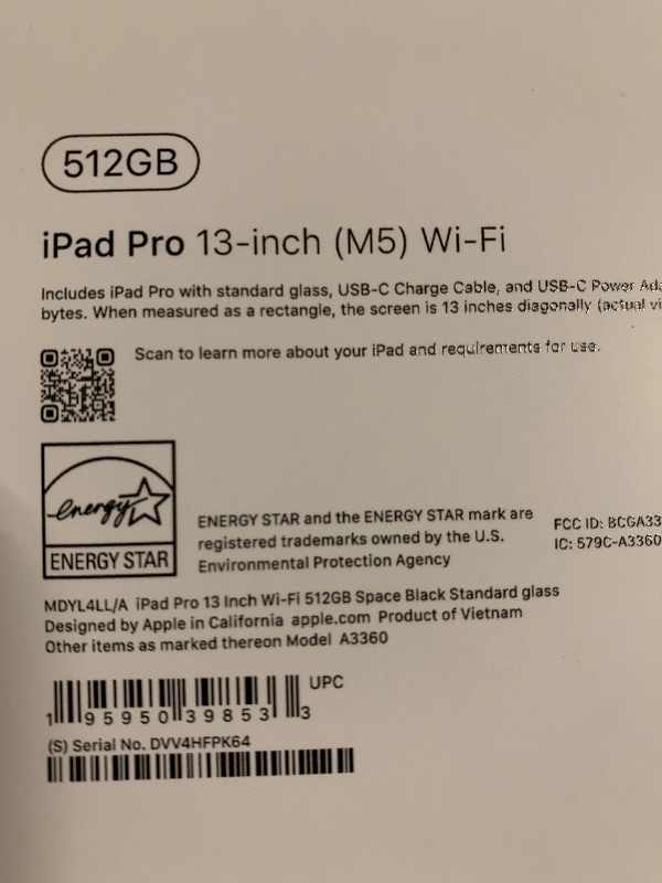 Photo 1 of Apple iPad Pro 13-inch (M5): Ultra Retina XDR Display, 512GB, Landscape 12MP Front Camera/12MP Back Camera, LiDAR Scanner, Wi-Fi 7 with Apple N1, Face ID, All-Day Battery Life — Space Black