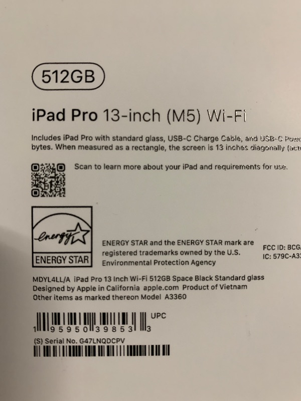 Photo 1 of Apple iPad Pro 13-inch (M5): Ultra Retina XDR Display, 512GB, Landscape 12MP Front Camera/12MP Back Camera, LiDAR Scanner, Wi-Fi 7 with Apple N1, Face ID, All-Day Battery Life — Space Black