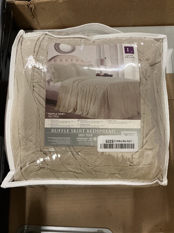 Photo 1 of Lush Decor Ruffle Skirt Bedspread Set - 3-Piece Luxurious Farmhouse Bedding - Elegant Ruffle Detail - Timeless Style - Soft Lightweight Sheets - Full, Neutral