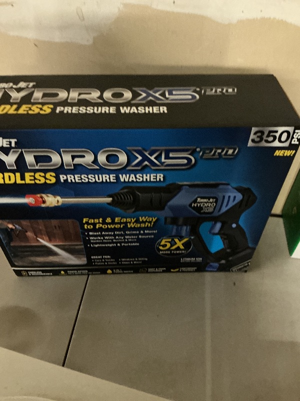 Photo 1 of Ontel Turbo Jet HydroX5 Pro Portable Cordless Pressure Washer (21V 3000mAh Battery), 6-in-1 Nozzle, Dual Water Source, 16ft Detachable Hose