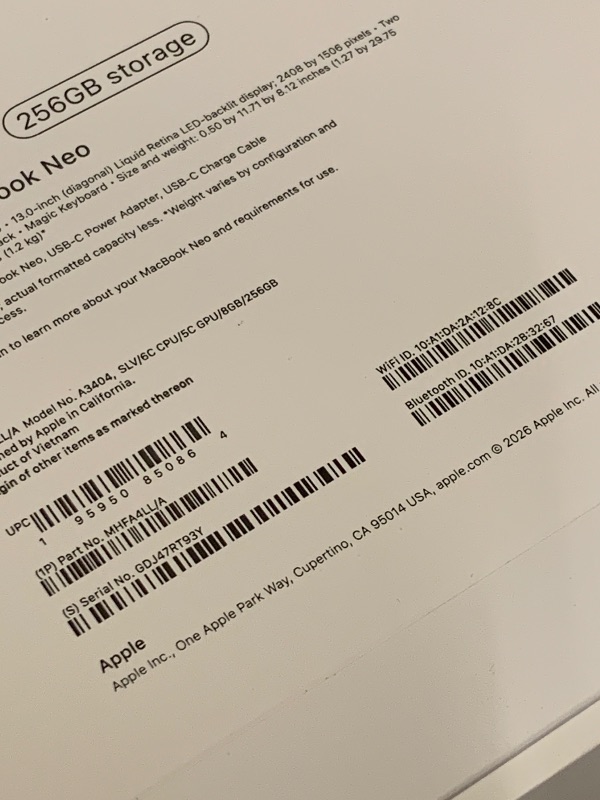 Photo 1 of Apple 2026 MacBook Neo 13-inch Laptop with A18 Pro chip: Built for AI and Apple Intelligence, Liquid Retina Display, 8GB Unified Memory, 256GB SSD Storage, 1080p FaceTime HD Camera; Silver