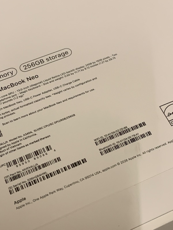 Photo 1 of Apple 2026 MacBook Neo 13-inch Laptop with A18 Pro chip: Built for AI and Apple Intelligence, Liquid Retina Display, 8GB Unified Memory, 256GB SSD Storage, 1080p FaceTime HD Camera; Silver