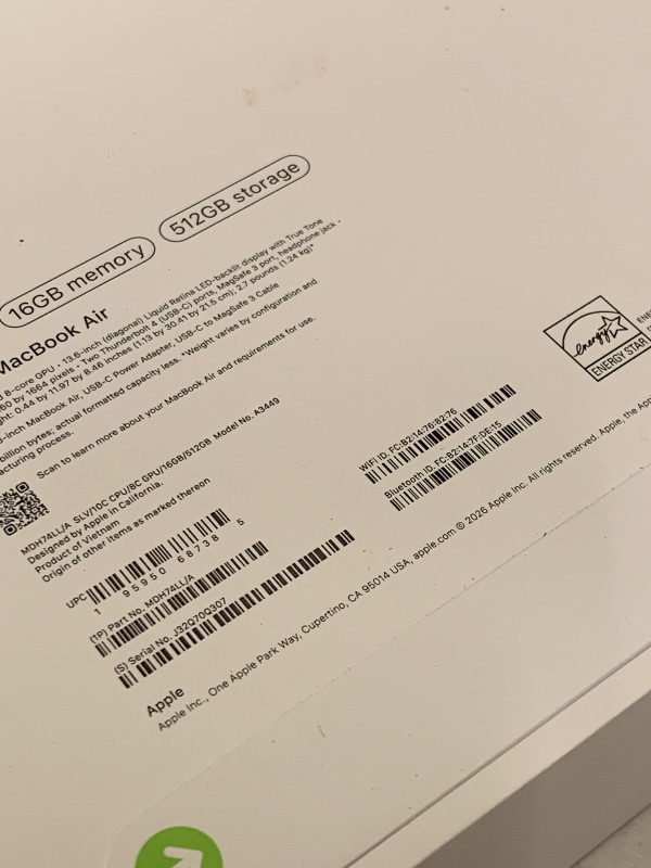Photo 1 of Apple 2026 MacBook Air 13-inch Laptop with M5 chip: Built for AI, 13.6-inch Liquid Retina Display, 16GB Unified Memory, 512GB SSD, 12MP Center Stage Camera, Touch ID, Wi-Fi 7; Silver