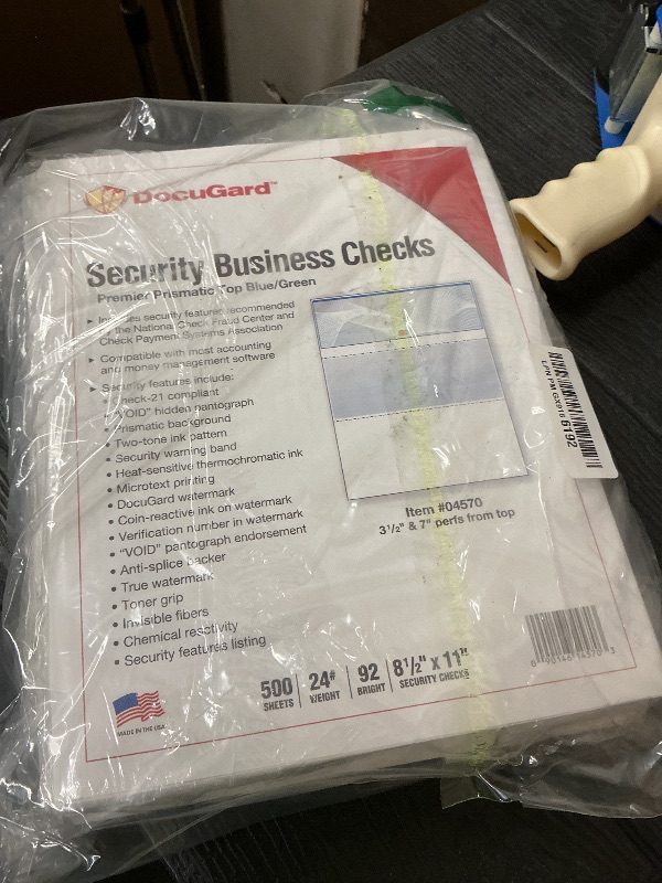 Photo 1 of DocuGard Blue/Green Premier Prismatic Top High Security Check Paper - 19 Security Features - Laser/Inkjet Printer Compatible - 500 Blank Business Checks (04570)