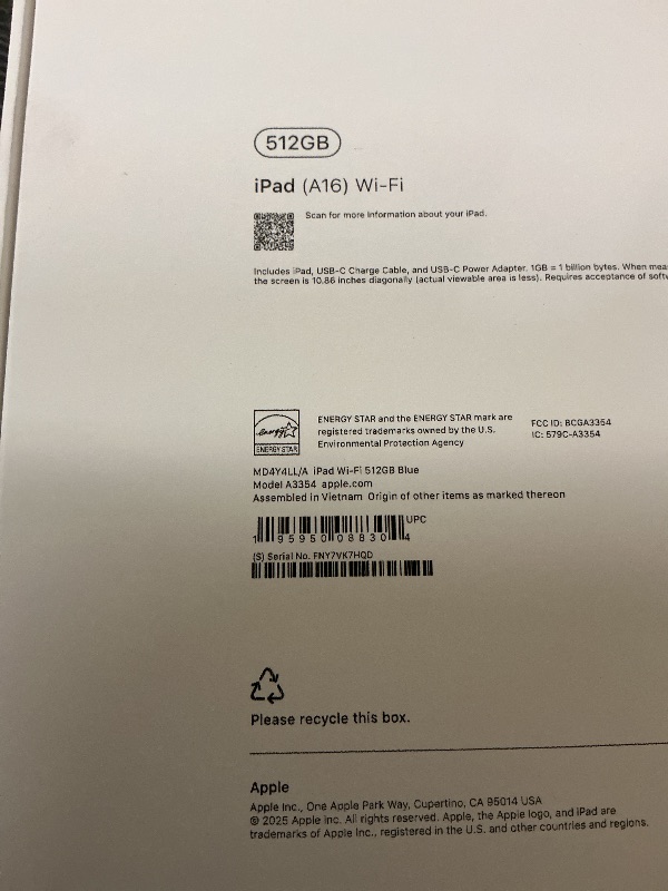 Photo 1 of Apple iPad 11-inch: A16 chip, 11-inch Model, Liquid Retina Display, 512GB, Wi-Fi 6, 12MP Front/12MP Back Camera, Touch ID, All-Day Battery Life — Blue
