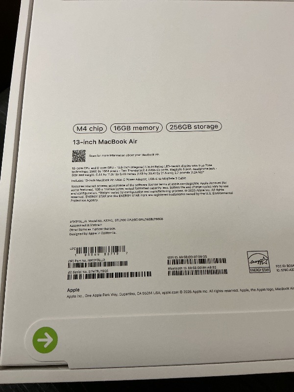 Photo 1 of Apple 2025 MacBook Air 13-inch Laptop with M4 chip: Built for Apple Intelligence, 13.6-inch Liquid Retina Display, 16GB Unified Memory, 256GB SSD Storage, 12MP Center Stage Camera, Touch ID; Starlight