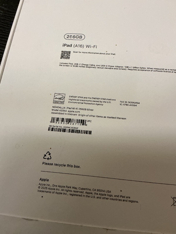 Photo 1 of Apple iPad 11-inch: A16 chip, 11-inch Model, Liquid Retina Display, 256GB, Wi-Fi 6, 12MP Front/12MP Back Camera, Touch ID, All-Day Battery Life — Silver