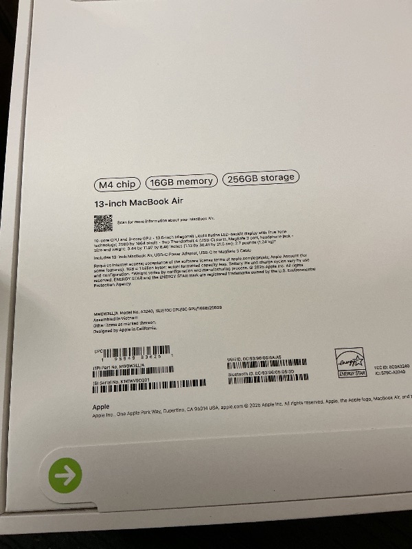 Photo 1 of Apple 2025 MacBook Air 13-inch Laptop with M4 chip: Built for Apple Intelligence, 13.6-inch Liquid Retina Display, 16GB Unified Memory, 256GB SSD Storage, 12MP Center Stage Camera, Touch ID; Silver