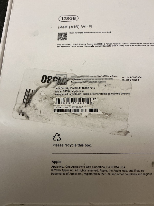 Photo 1 of Apple iPad 11-inch: A16 chip, 11-inch Model, Liquid Retina Display, 128GB, Wi-Fi 6, 12MP Front/12MP Back Camera, Touch ID, All-Day Battery Life — Pink