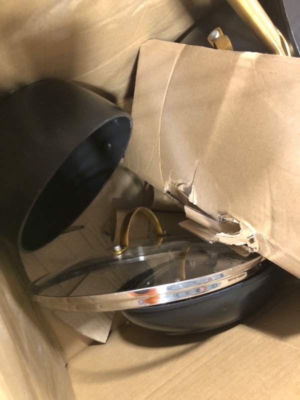 Photo 1 of ** DAMAGE ** USED** GreenPan Hard Anodized Healthy Ceramic Nonstick 10 Piece Cookware Pots and Pans Set, Gold-Tone Stainless Steel Handles, PFAS-Free, Dishwasher Safe, Oven & Broiler Safe, Black