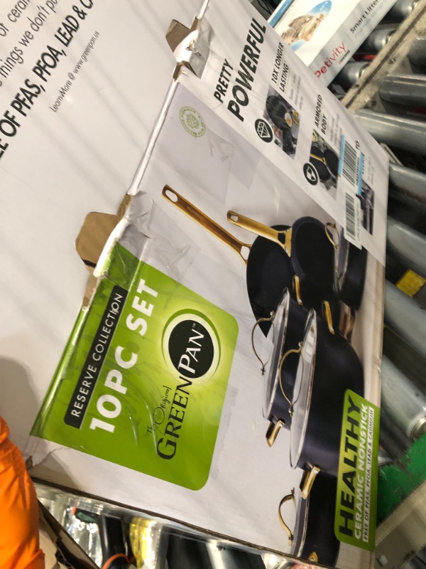 Photo 1 of ** DAMAGE ** USED** GreenPan Hard Anodized Healthy Ceramic Nonstick 10 Piece Cookware Pots and Pans Set, Gold-Tone Stainless Steel Handles, PFAS-Free, Dishwasher Safe, Oven & Broiler Safe, Black
