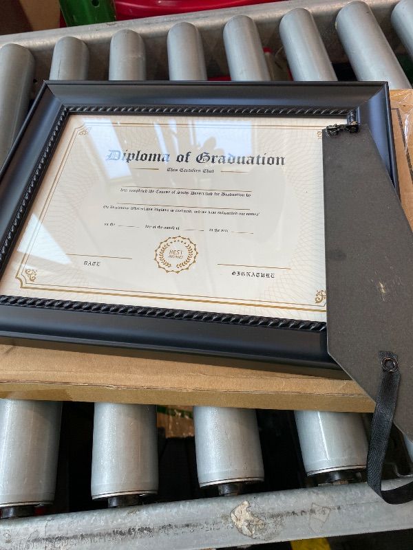 View 3 of [STAND IS BROKEN] GMFrames Solid Wood Diploma Degree Frame for 8.5x11 Certificates,Black Finish with Intricate Black Rope Detail,UV Protection Acrylic