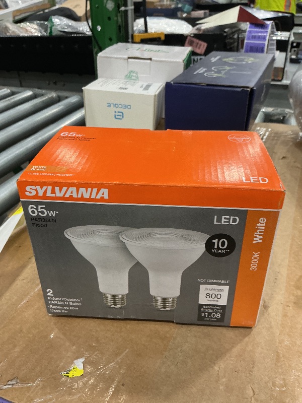 Photo 1 of [MISSING ONE LIGHT] Sylvania LED PAR30 Flood Light Bulb, 65W = 9W, 10 Year, Non-Dimmable, 800 Lumens, 3000K, Warm White – 2 Pack (79280)