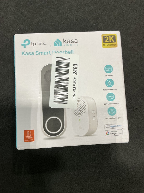 Photo 1 of ** USED*** Kasa Smart Video Doorbell Camera Hardwired w/Chime, 2K Resolution, Always-on Power, Night Vision, 2-Way Audio, Real-Time Notification, Cloud & SD Card Storage, Works w/Alexa & Google Home (KD110)