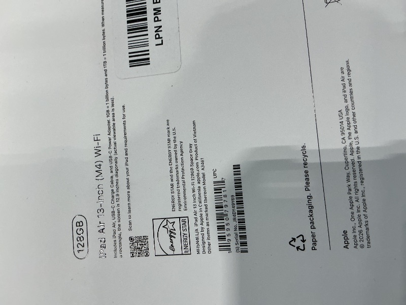 Photo 1 of [iPad is Locked and Needs Screen replacement] Apple iPad Air 13-inch (M4): Liquid Retina Display, 128GB, 12MP Front/Back Camera, Wi-Fi 7 with Apple N1, Touch ID, All-Day Battery Life — Space Gray