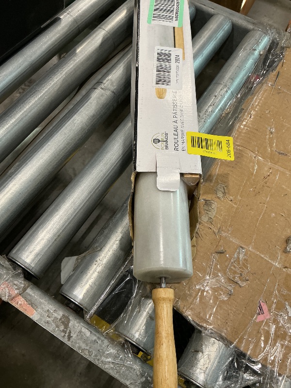 Photo 1 of [DAMAGED] Fox Run Polished Marble Rolling Pin with Wooden Cradle, 10-Inch Barrel, White