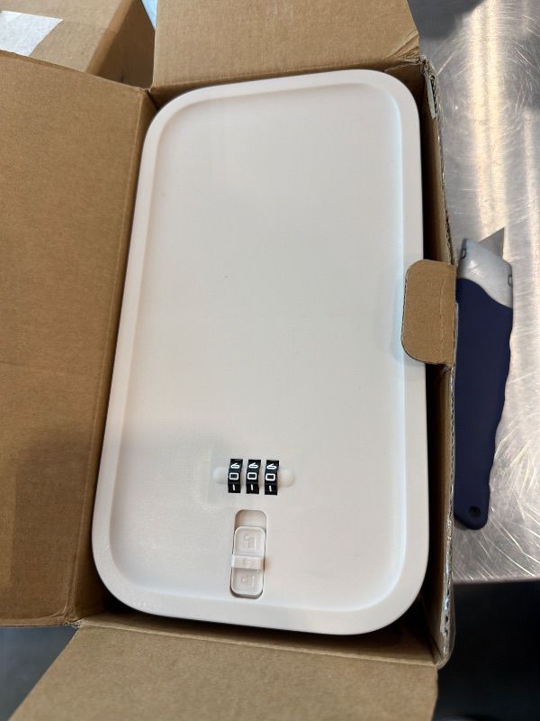 Photo 1 of [Locked] Lockable Storage Box,Medicine Lock Box Travel Case,Refrigerator Bin Container for Food,Medicines,Snacks,Locking Mobile Cell Phone Device Jail,Lockbox for Office,Home,School,Father Gift (Cream Small)