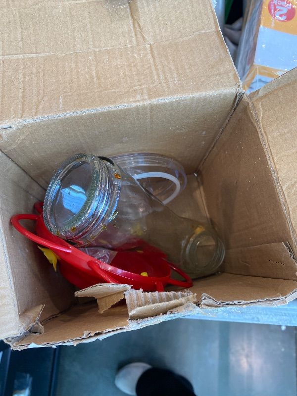 Photo 1 of [ MISSING PIECE TO HANG UP FEEDER] MEKKAPRO Outdoor Hummingbird Feeder Made from Glass, Humming Bird Feeders for Outdoors Hanging Ant and Bee Proof with 5 Nectar Feeding Stations, Bright Red, Backyard Feeder (10 Ounces)