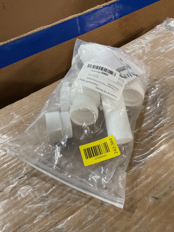 Photo 1 of (1 Pack) Yariwiz White P Trap 1 1/2 Inch for Bathroom Kitchen Sink Drain Pipe Tubular Kit with Adjustable J-bend, White Threaded Adapter and Blue TPE Washer KSD-004W