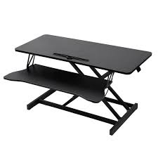 Photo 1 of ***DAMAGED - SEE NOTES/PICTURES*** Flroha Standing Desk Converter 37inch, Height Adjustable Sit Stand Desk Riser, Quick Sit to Stand Tabletop Dual Monitor Riser Workstation for Home Office with Keyboard Tray, Black