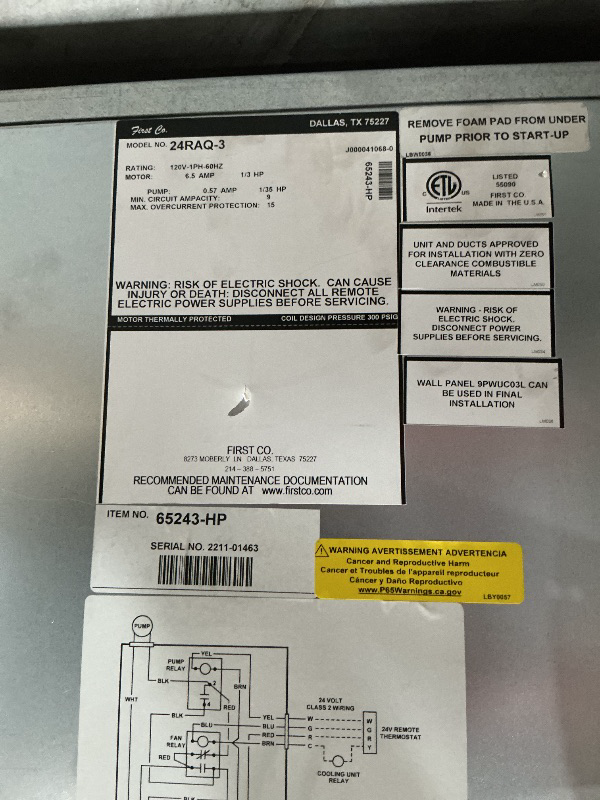 View 4 of ***DAMAGED DURING SHIPMENT******TRUCK/TRAILER PICKUP ONLY***First Co 24RAQ-3
Air Handler RAQ 1.5 to 2 Ton 120 Volt