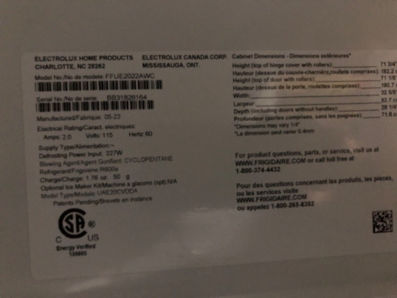 Photo 1 of ***HEAVILY USED FOR PARTS ONLY TRUCK PR TRAILER PICKUP ONLY***
Frigidaire 20.0-cu ft Garage Ready Frost-free Upright Freezer ( White ) ENERGY STAR 