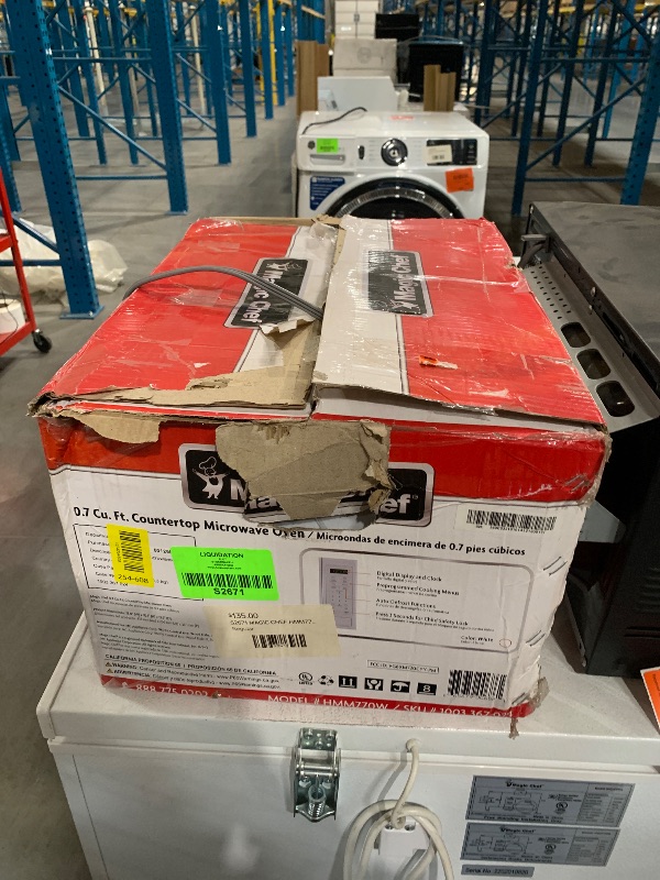 Photo 1 of ***MAJOR DAMAGE FOR PARTS ONLY***
GE Countertop Microwave Oven, Compact 0.9 Cubic Ft., 900-watt Capacity, 7 Auto Cooking Settings, Child-Lock Technology, Kitchen Essentials for The Countertop, Dorm Room or Apartment, White