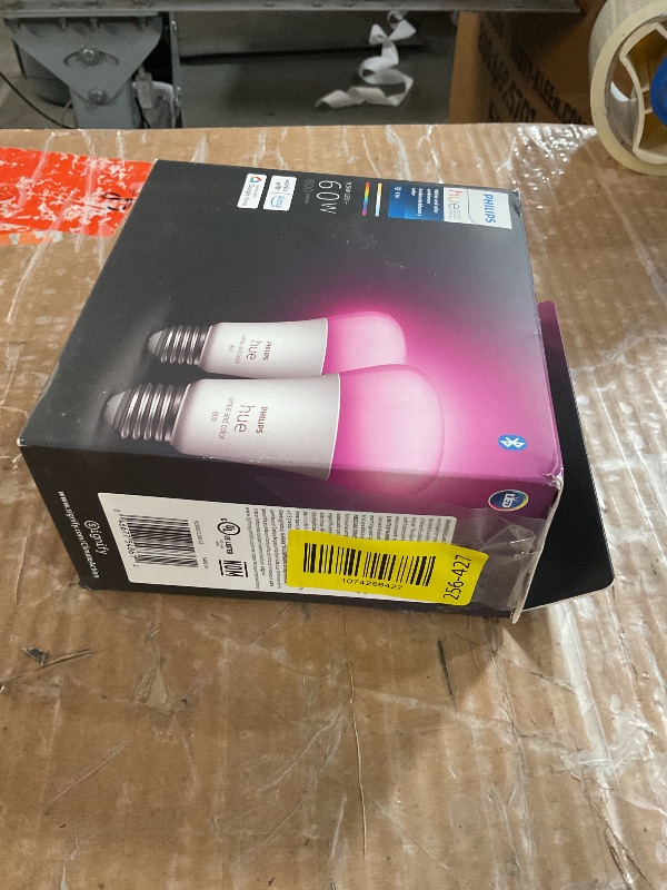 Photo 1 of ***MISSING PART - SINGLE BULB ONLY***Philips Hue Smart 60W A19 LED Bulb - White and Color Ambiance Color-Changing Light - 2 Pack - 800LM - E26 - Indoor - Control with Hue App - Works with Alexa, Google Assistant and Apple Homekit