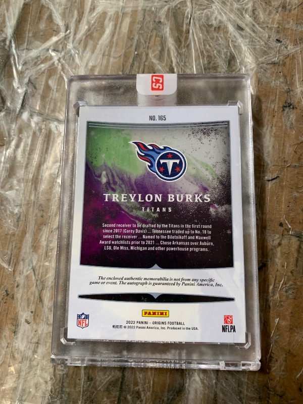 Photo 1 of 2022 Panini Origins - Rookie Jumbo Jersey Autograph Treylon Burks Turquoise 12/25