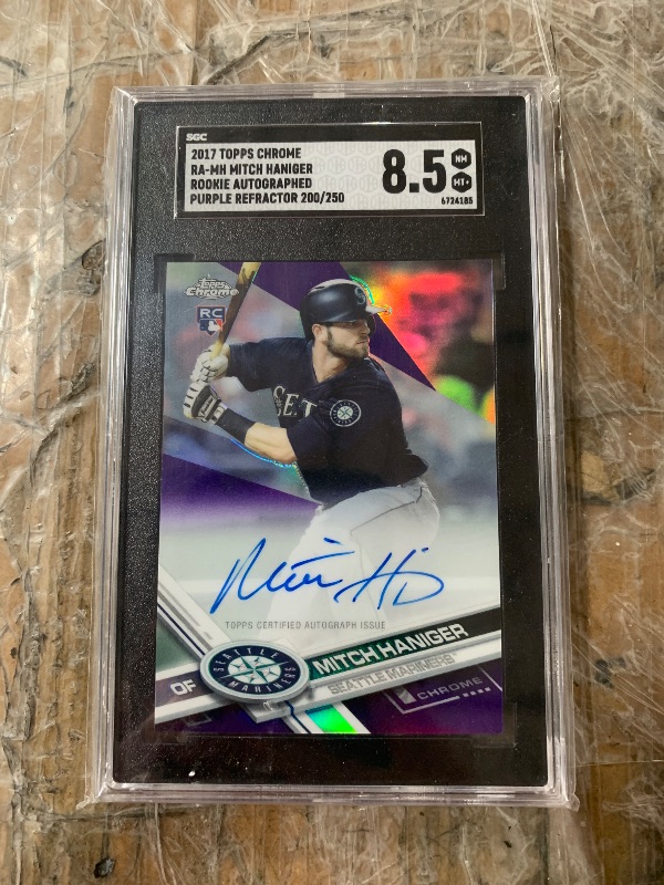 Photo 1 of Mitch Haniger [Purple Refractor] #RA-MH 2017 Topps Chrome Rookie Autograph (Graded 8.5)