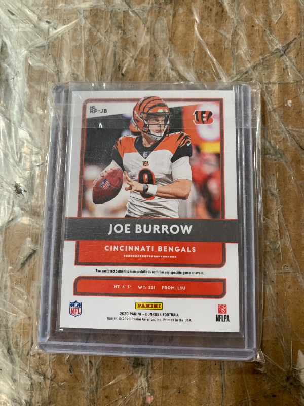 Photo 1 of 2020 Panini Donruss - Rookie Phenoms Jerseys Joe Burrow #RP-JB (MEM, RC)