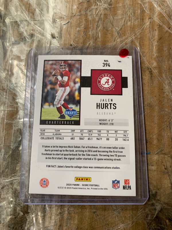 Photo 1 of Jalen Hurts [Scorecard] #394 2020 Panini Score