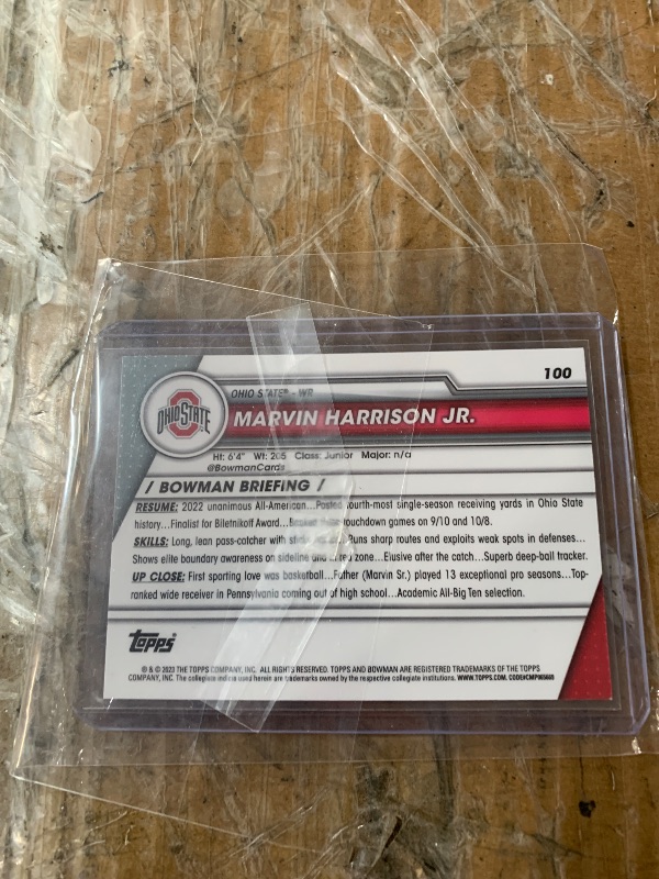 Photo 1 of 2023 Bowman University Chrome #100 - Marvin Harrison Jr. Arizona Cardinals 
