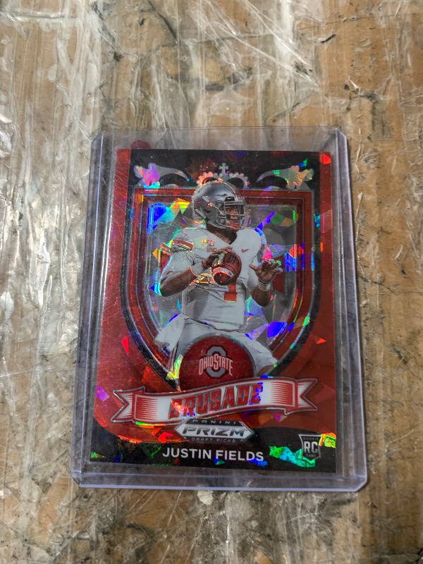 Photo 1 of 2021 Panini Prizm Draft Picks Justin Fields #163 Crusade Red Ice Rookie (RC) Ohio State