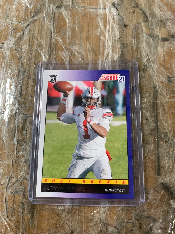 Photo 1 of Justin Fields #TB2 [Rookie] 2021 Pani Score 1991 Throwback Ohio State NFL football cards