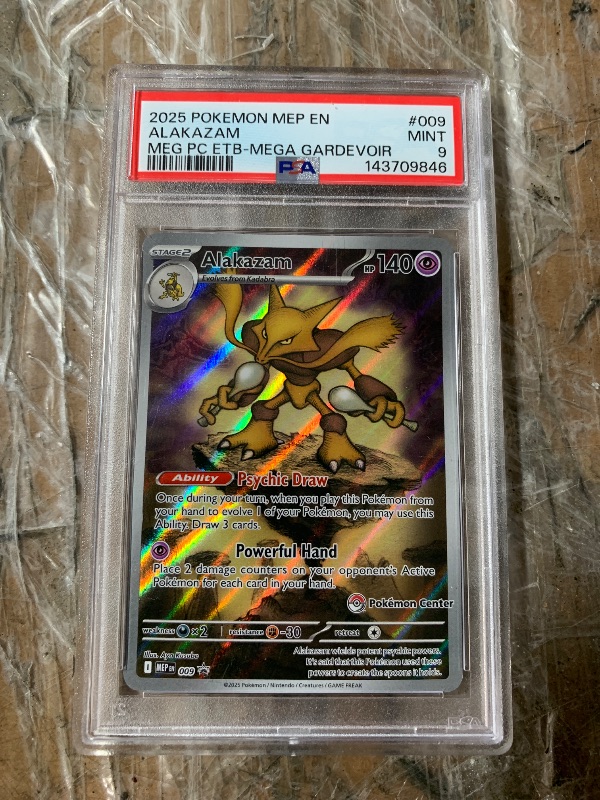 Photo 1 of [PSA 9] Mint Alakazam 009 Mega Evolution ETB Promo Pokemon Training Card