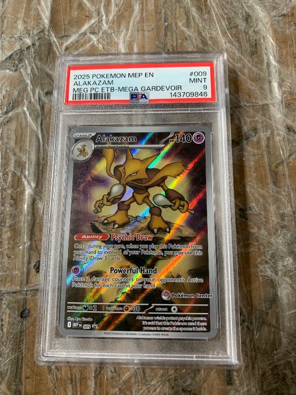 Photo 1 of [PSA 9] Mint Alakazam 009 Mega Evolution ETB Promo Pokemon Training Card