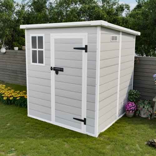 Photo 1 of ***PARTIAL SET - PRICE ADJUSTED***TRUCK/TRAILER PICK UP*** Villeston 6x6 FT Storage Shed, Waterproof Resin Outdoor with Floor & Window & Lockable Doors and Vents,for Garden, Backyard, Light Grey