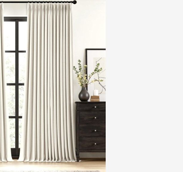 Photo 1 of (1 panel) MIULEE Natural Pinch Pleated 100% Blackout Linen Curtains 108 Inch Long 1 Panels Set, Black Out Memory Trained Pleat Curtains Light Blocking Room Darkening Drapes for Bedroom Living Room Window