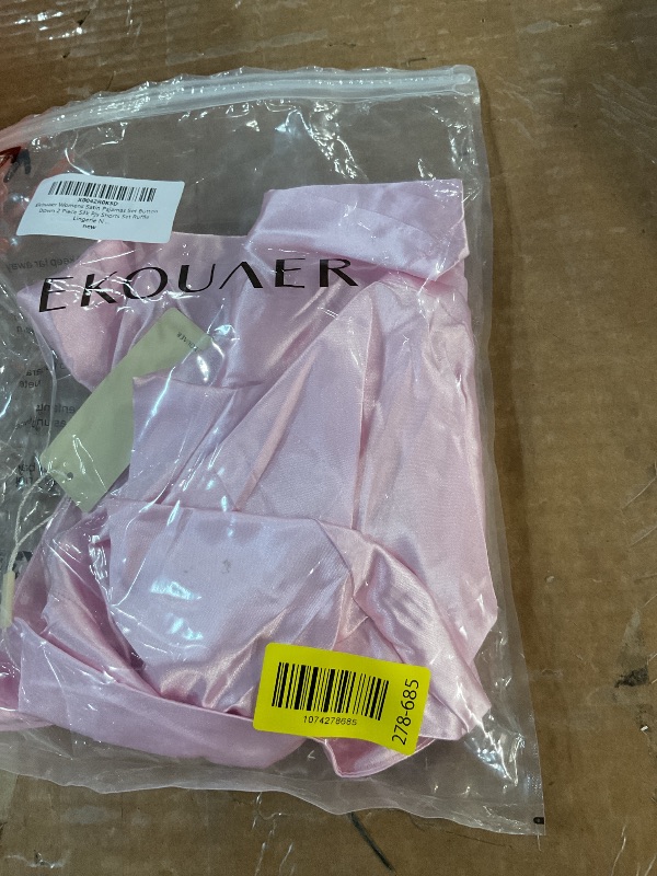 Photo 1 of *only top*Ekouaer Womens Satin Pajamas Set Button Down 2 Piece Silk Pjs Shorts Set Ruffle Lingerie Notch Collar Sleepwear Pink M